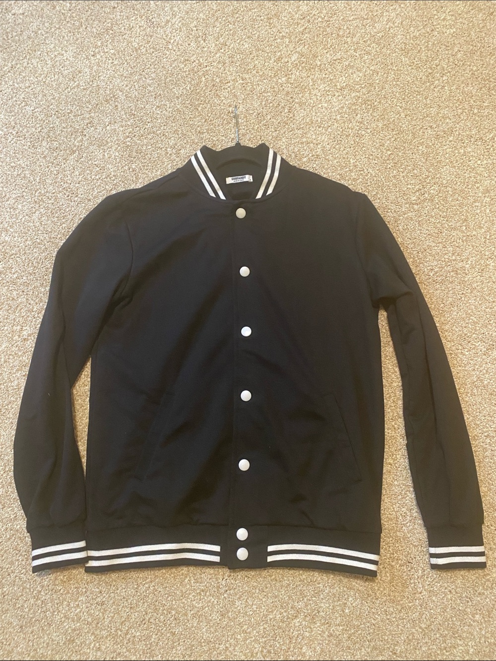 Men's Coofandy Small Black Varsity  Jacket with White Stripe Trim